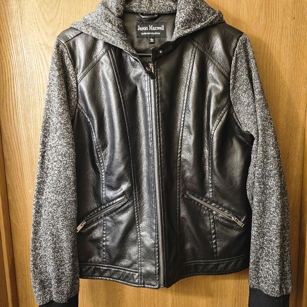 Jason Maxwell Women's Moto Jacket with Melange Sleeves L